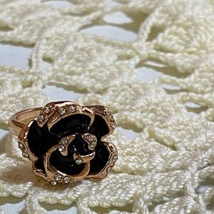 ROXI brand new black rose gold ring with filled zircons